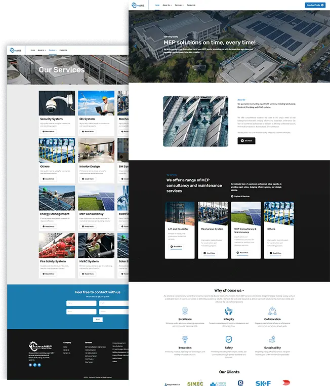 Full-page desktop view of the Manha MEP Solution website developed by Tech Cloud Ltd