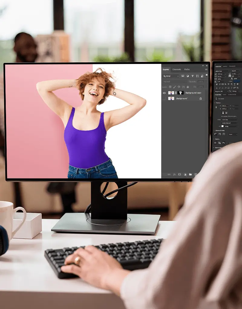 Working on the desktop in Adobe Photoshop, providing image masking services at Tech Cloud Ltd