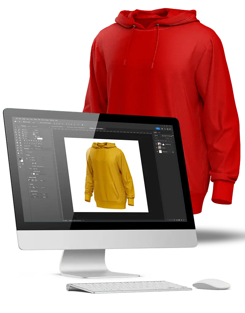 Hoodie retouched and colour-changed in Photoshop, showcasing Tech Cloud Ltd's high-end photo retouching services